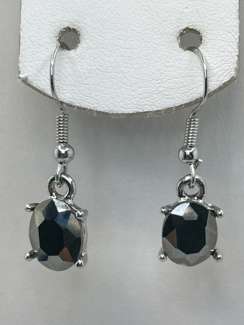 Silver Tone Black Crystal Dangle Earrings Faceted Drop Minimal